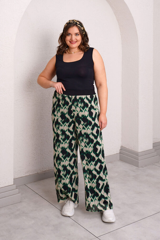 ELASTIC WAIST CHIFFON WIDE LEG TROUSERS