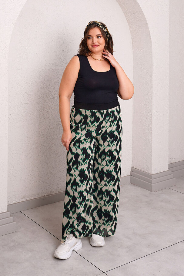 ELASTIC WAIST CHIFFON WIDE LEG TROUSERS
