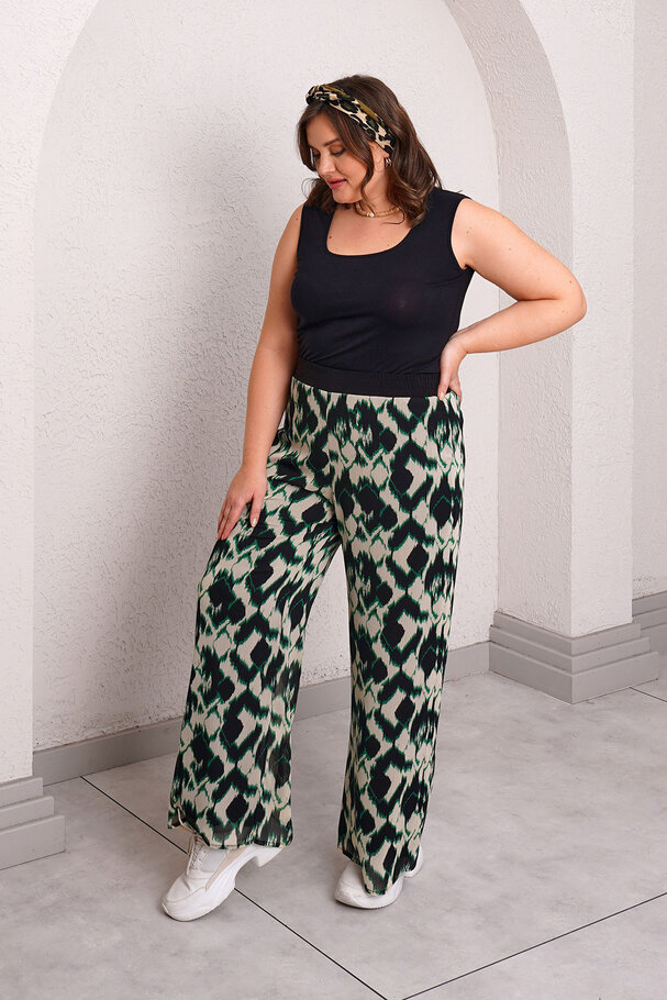 ELASTIC WAIST CHIFFON WIDE LEG TROUSERS