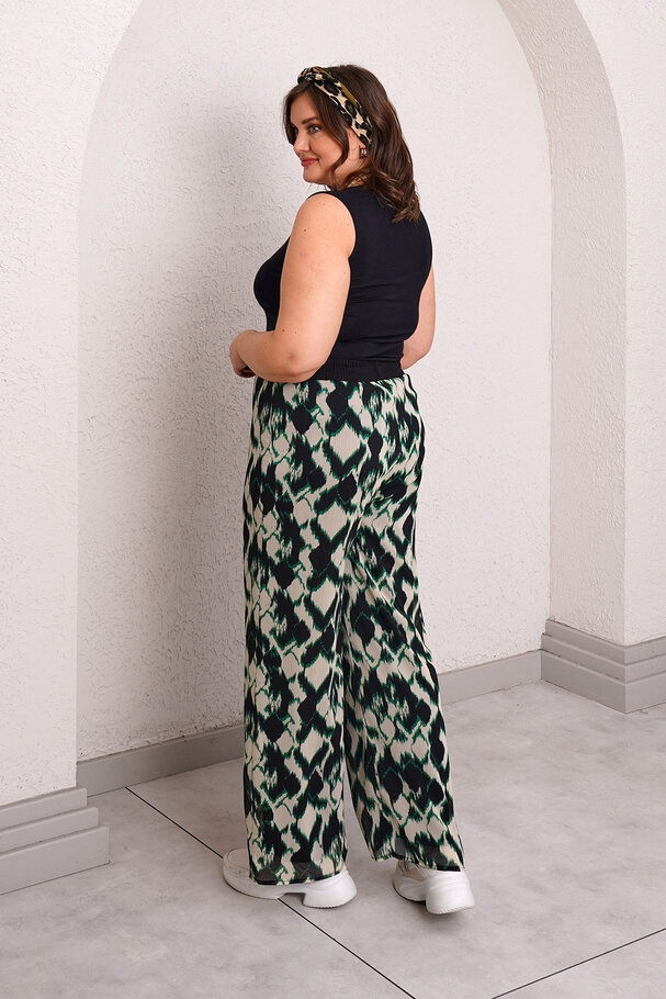 ELASTIC WAIST CHIFFON WIDE LEG TROUSERS