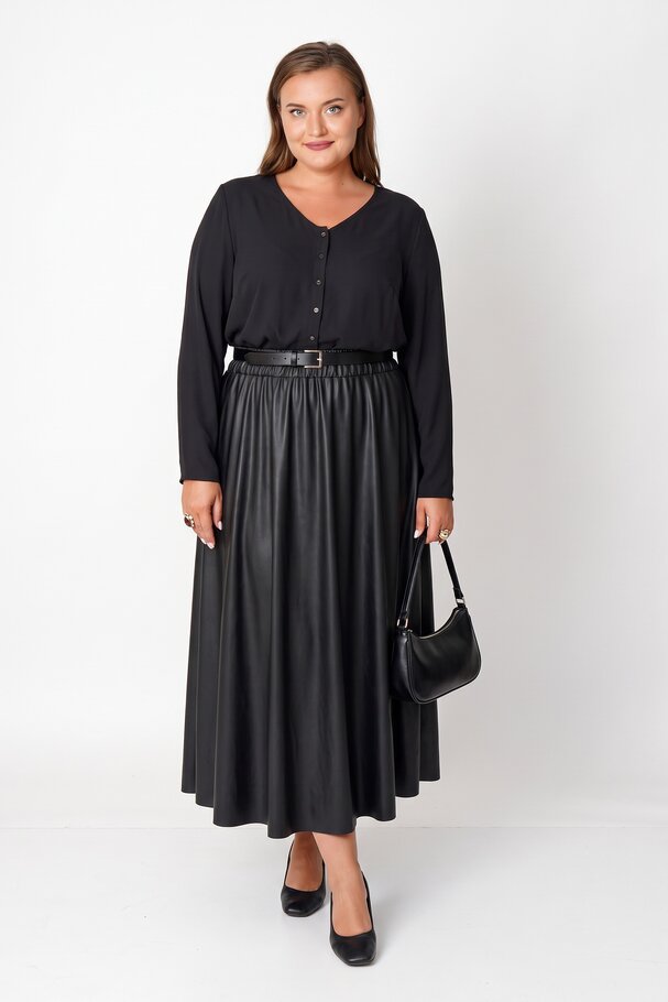 ELASTIC WAIST MIDI LEATHER SKIRT