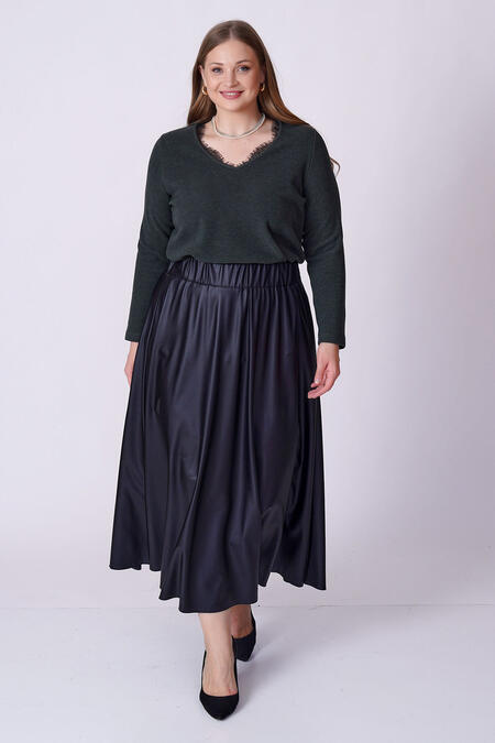  - ELASTIC WAIST MIDI LEATHER SKIRT (1)