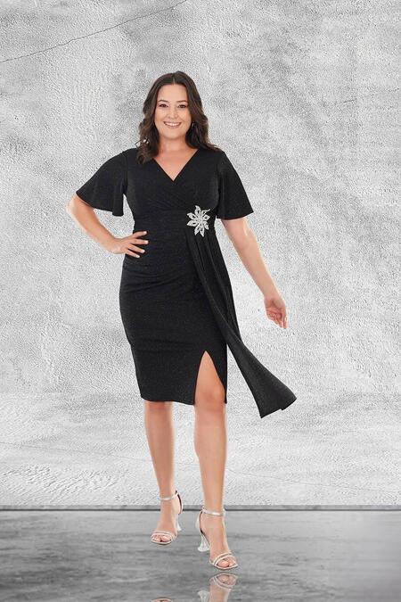 Büyük Moda - FLORAL MOTIF STONE DETAIL EVENING DRESS