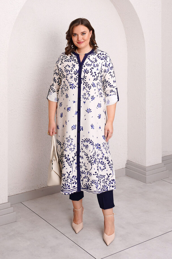 LINEN TEXTURED PATTERNED TUNIC SHIRT