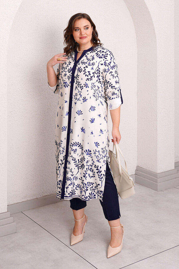 LINEN TEXTURED PATTERNED TUNIC SHIRT