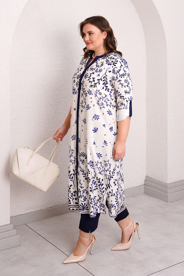 LINEN TEXTURED PATTERNED TUNIC SHIRT