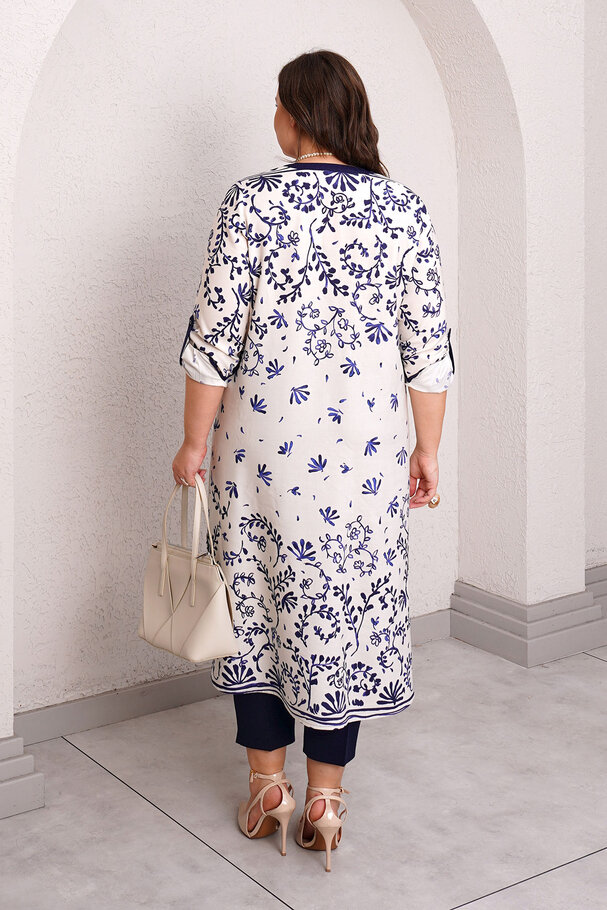 LINEN TEXTURED PATTERNED TUNIC SHIRT