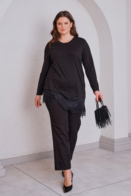 Büyük Moda - LONG SLEEVE LACE DETAIL T-SHIRT (1)
