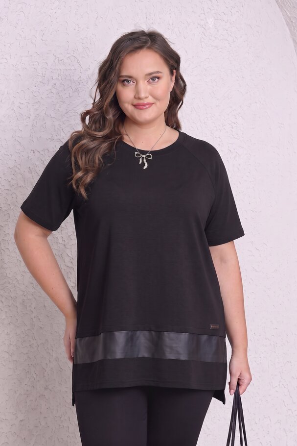 MODAL LEATHER DETAIL T-SHIRT