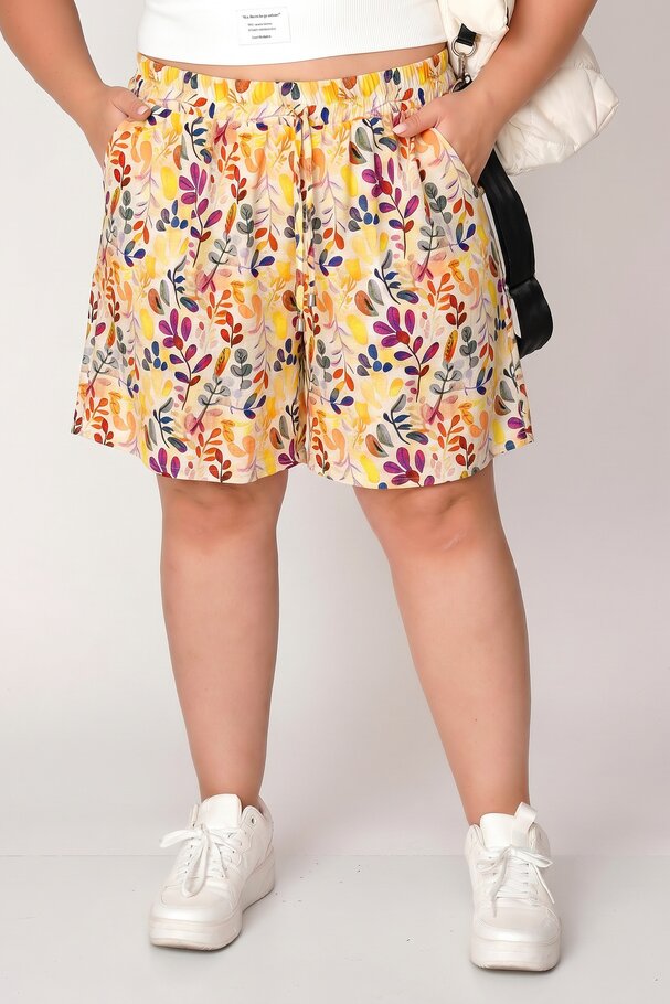 PATTERNED LINEN-TEXTURED SHORTS