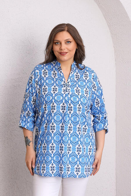 Büyük Moda - PRINTED COTTON STAND COLLAR BLOUSE