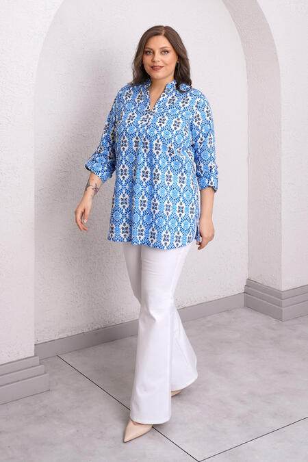 Büyük Moda - PRINTED COTTON STAND COLLAR BLOUSE (1)