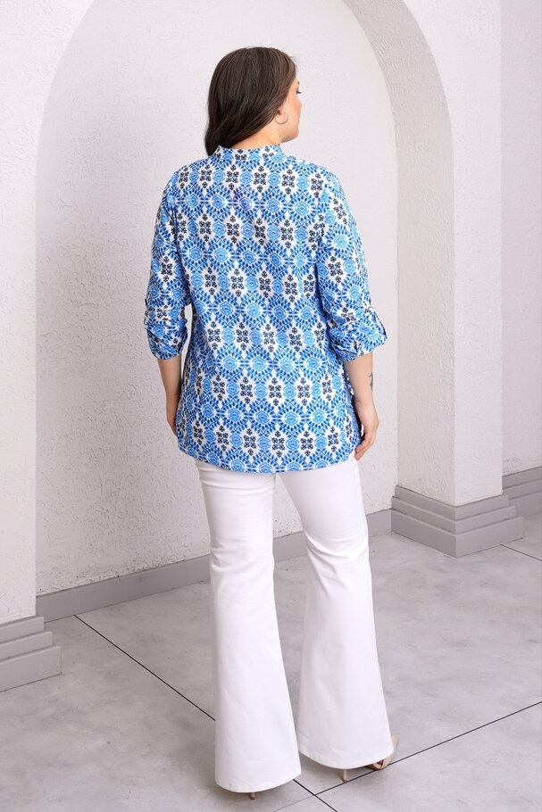 PRINTED COTTON STAND COLLAR BLOUSE