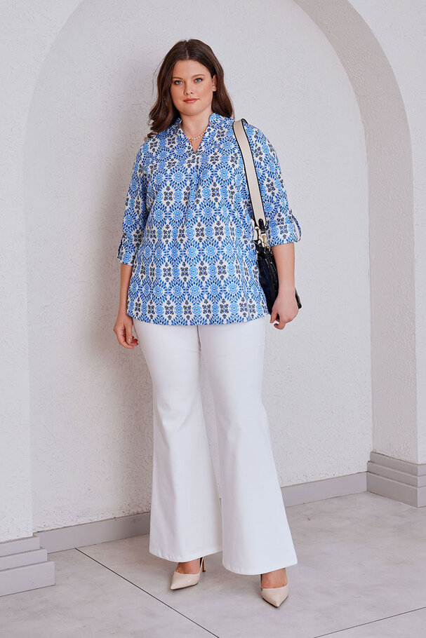 PRINTED COTTON STAND COLLAR BLOUSE