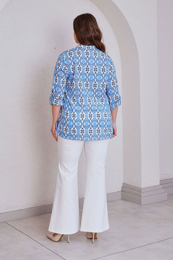 PRINTED COTTON STAND COLLAR BLOUSE