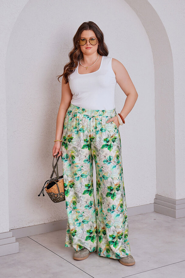 PRINTED LINEN-TEXTURED PANTS