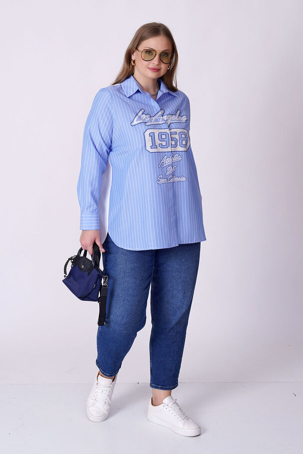 PRINTED POPLIN DETAIL STRIPED COTTON SHIRT