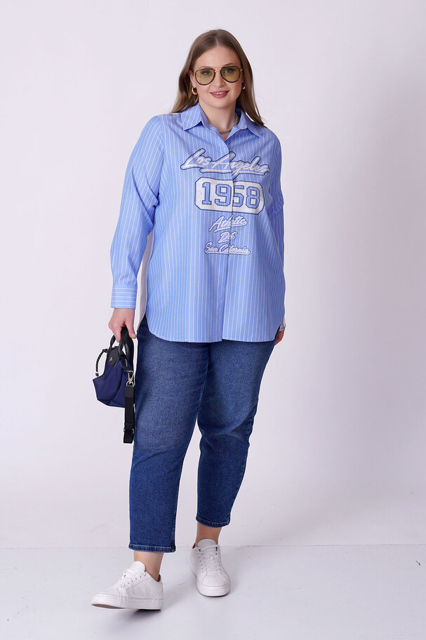 PRINTED POPLIN DETAIL STRIPED COTTON SHIRT