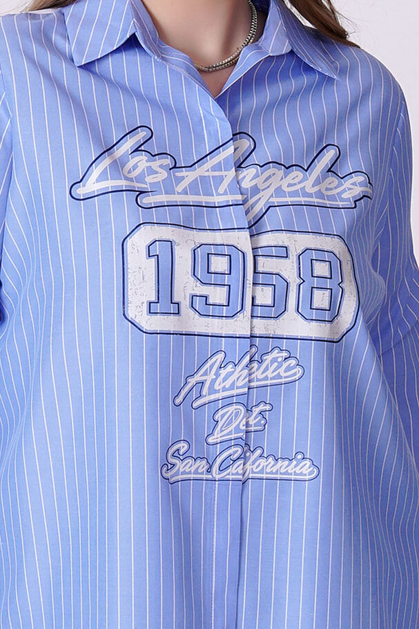 PRINTED POPLIN DETAIL STRIPED COTTON SHIRT