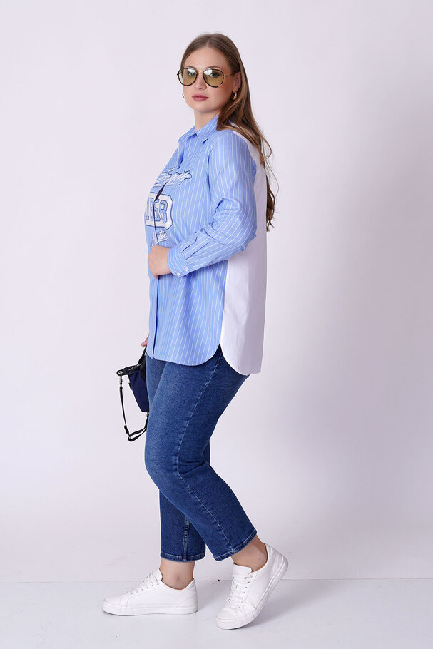 PRINTED POPLIN DETAIL STRIPED COTTON SHIRT