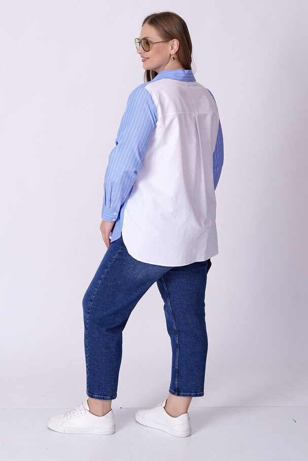 PRINTED POPLIN DETAIL STRIPED COTTON SHIRT