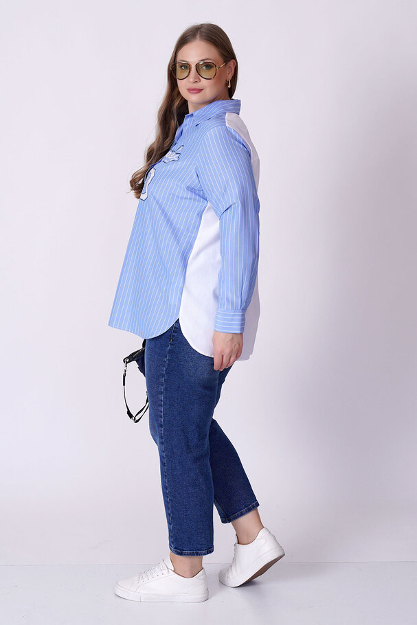 PRINTED POPLIN DETAIL STRIPED COTTON SHIRT