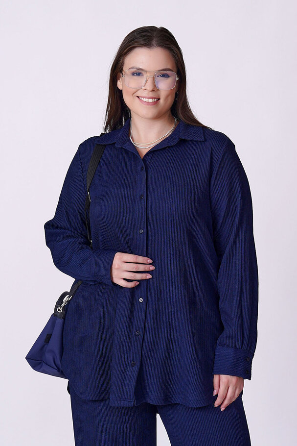 RIBBED TEXTURED STRETCH SHIRT TROUSER SET