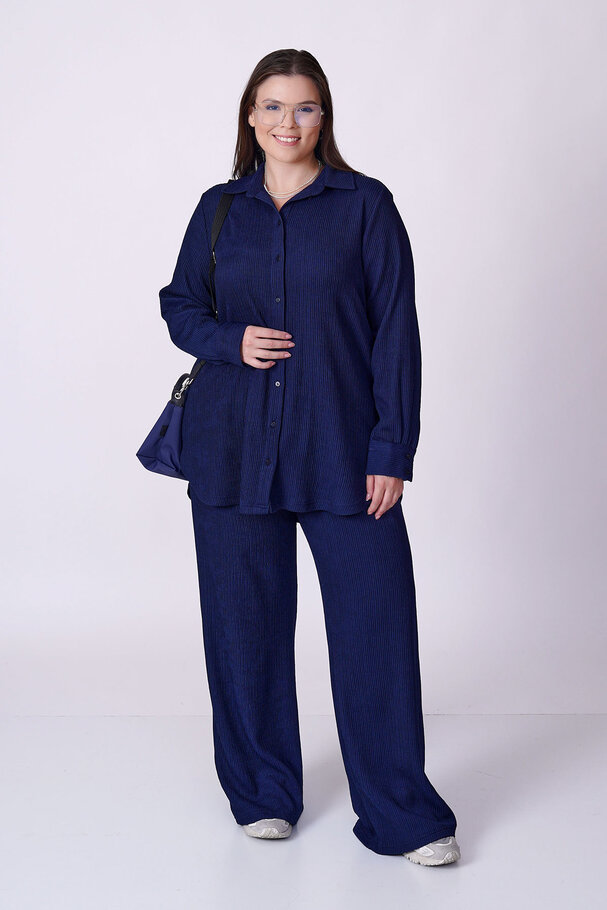 RIBBED TEXTURED STRETCH SHIRT TROUSER SET