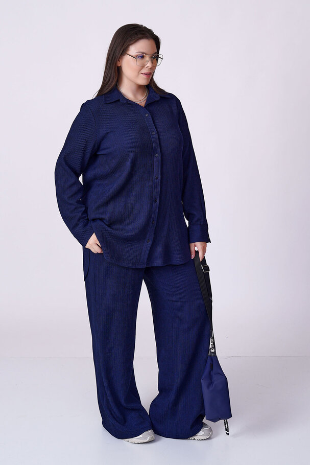 RIBBED TEXTURED STRETCH SHIRT TROUSER SET