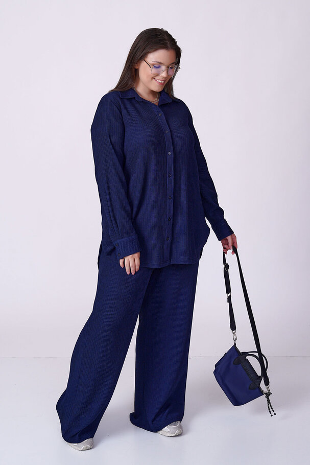 RIBBED TEXTURED STRETCH SHIRT TROUSER SET