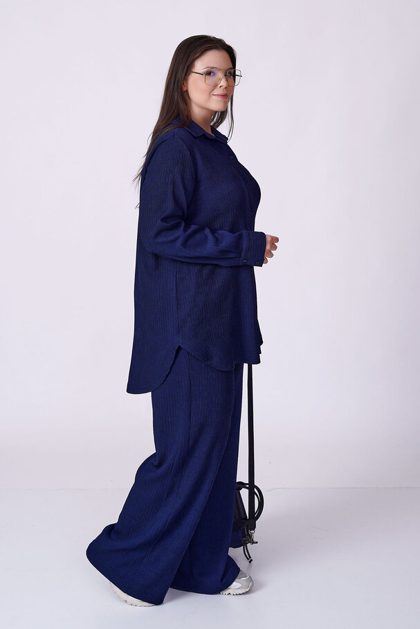RIBBED TEXTURED STRETCH SHIRT TROUSER SET