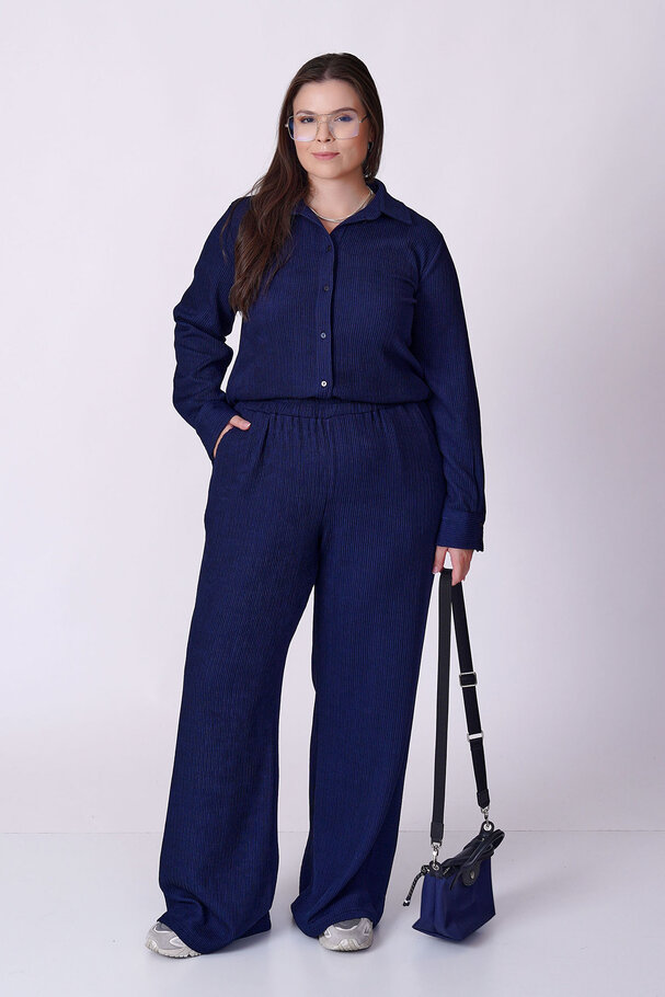 RIBBED TEXTURED STRETCH SHIRT TROUSER SET