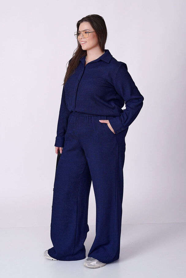 RIBBED TEXTURED STRETCH SHIRT TROUSER SET