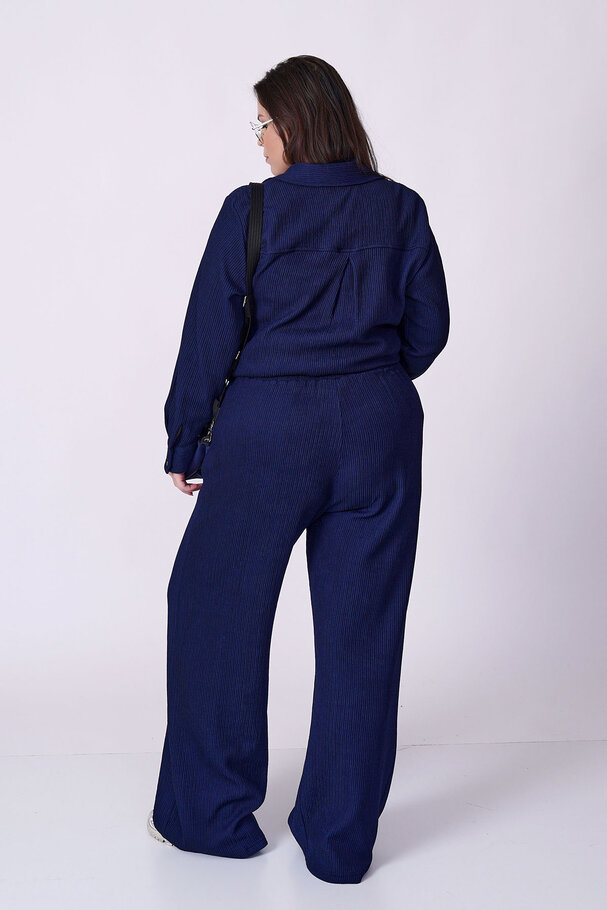 RIBBED TEXTURED STRETCH SHIRT TROUSER SET