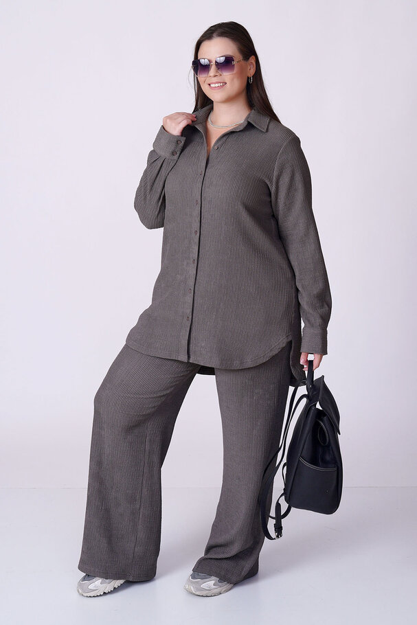 RIBBED TEXTURED STRETCH SHIRT TROUSER SET