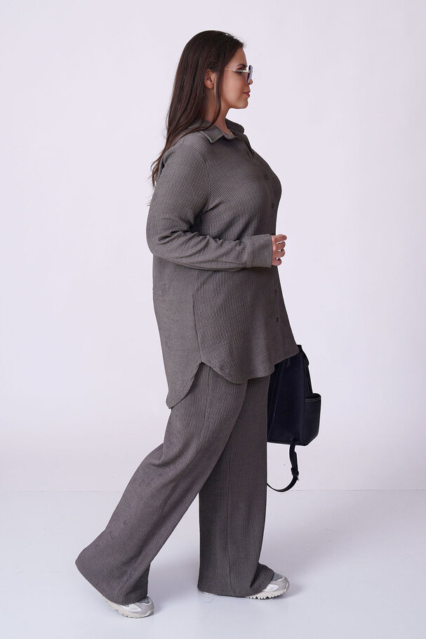 RIBBED TEXTURED STRETCH SHIRT TROUSER SET