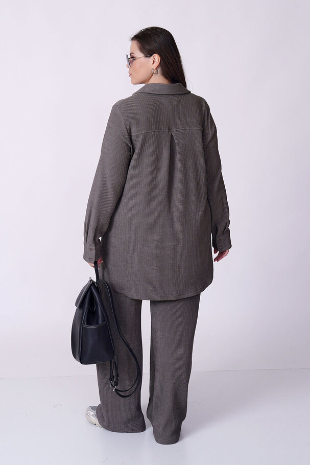 RIBBED TEXTURED STRETCH SHIRT TROUSER SET