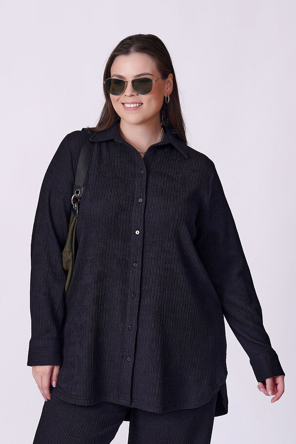 RIBBED TEXTURED STRETCH SHIRT TROUSER SET
