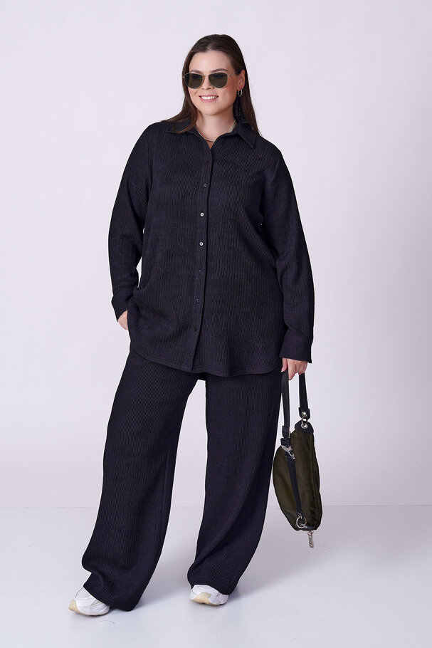 RIBBED TEXTURED STRETCH SHIRT TROUSER SET