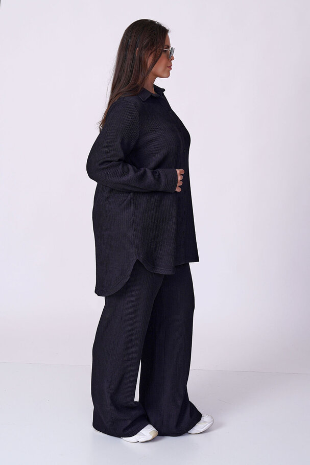 RIBBED TEXTURED STRETCH SHIRT TROUSER SET