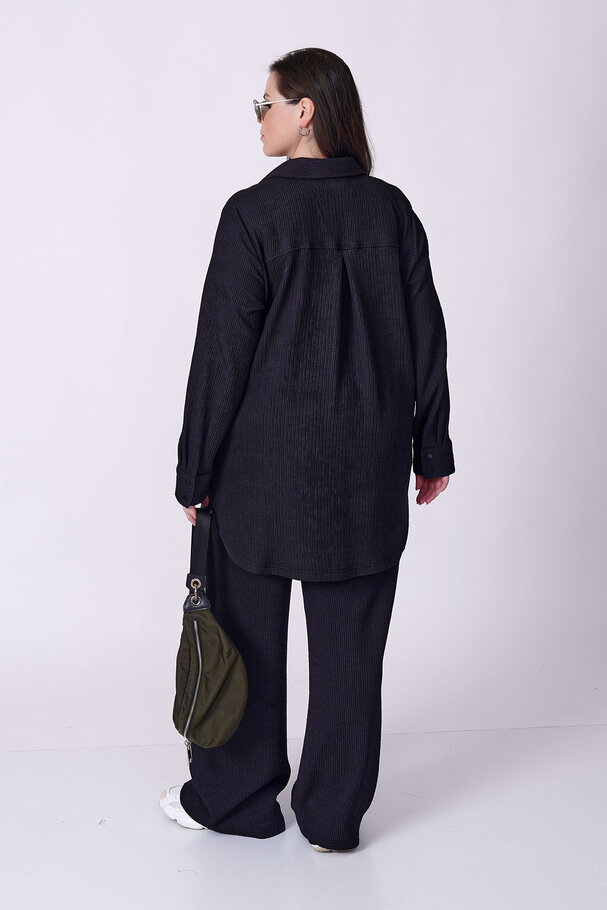 RIBBED TEXTURED STRETCH SHIRT TROUSER SET
