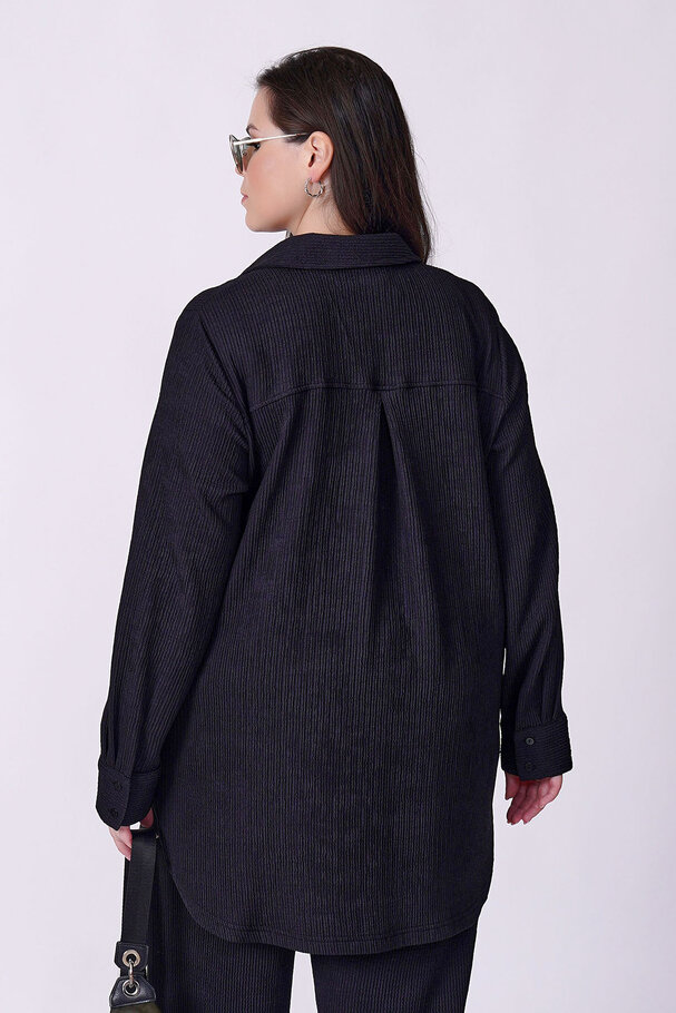 RIBBED TEXTURED STRETCH SHIRT TROUSER SET