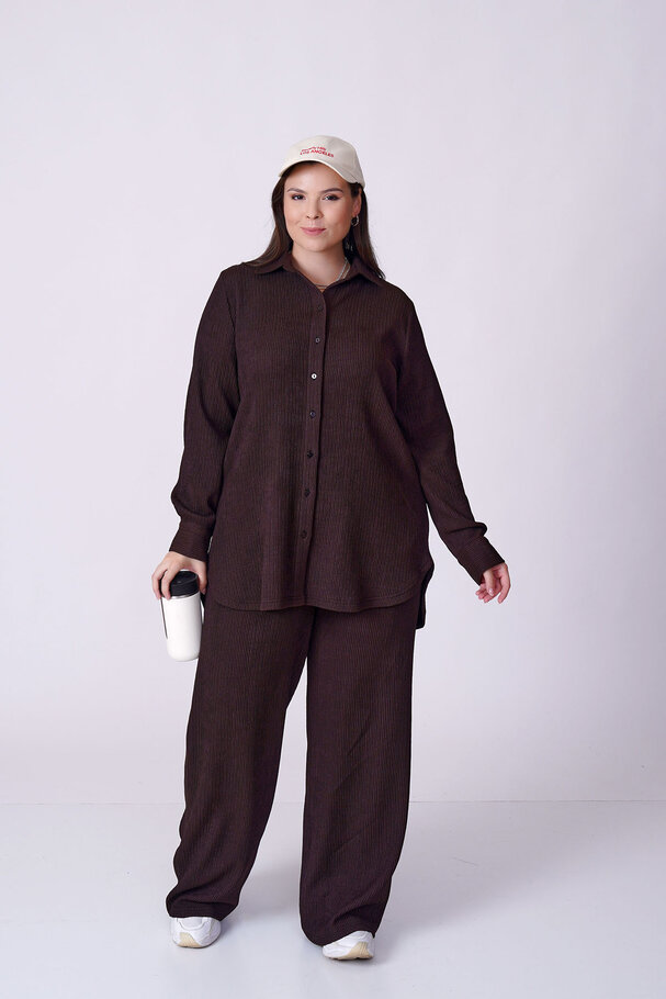 RIBBED TEXTURED STRETCH SHIRT TROUSER SET