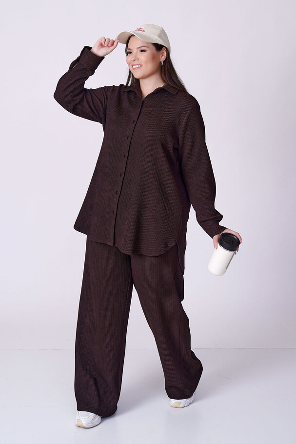 RIBBED TEXTURED STRETCH SHIRT TROUSER SET