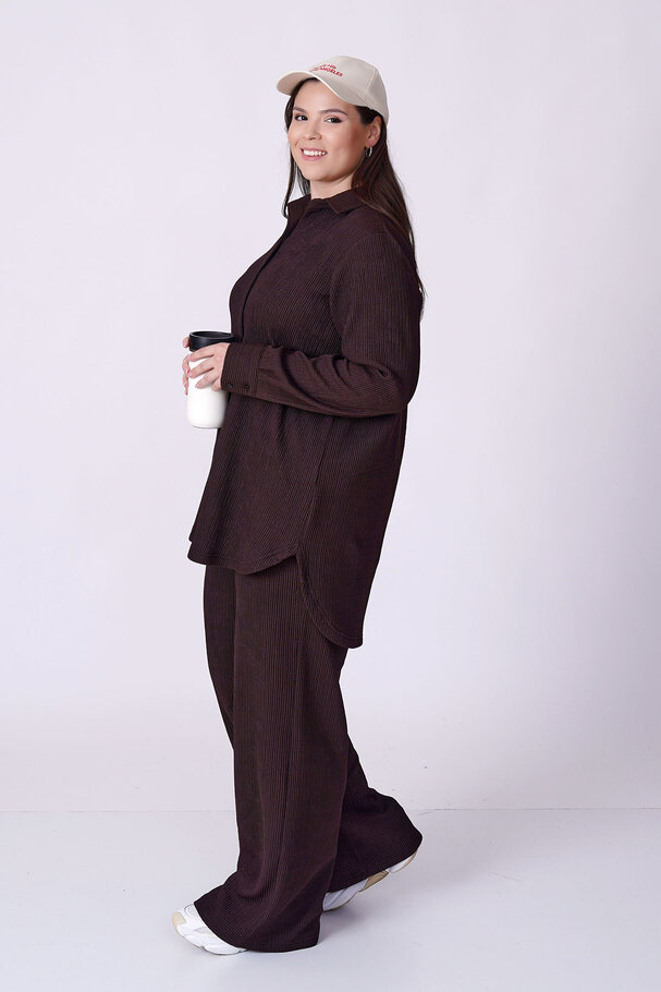 RIBBED TEXTURED STRETCH SHIRT TROUSER SET