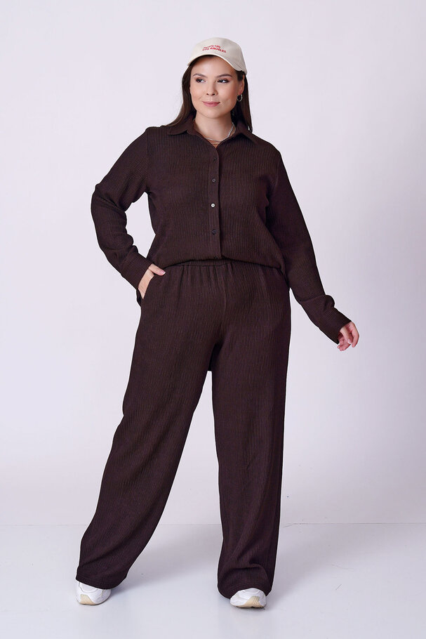 RIBBED TEXTURED STRETCH SHIRT TROUSER SET
