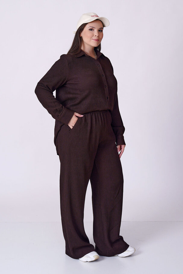 RIBBED TEXTURED STRETCH SHIRT TROUSER SET