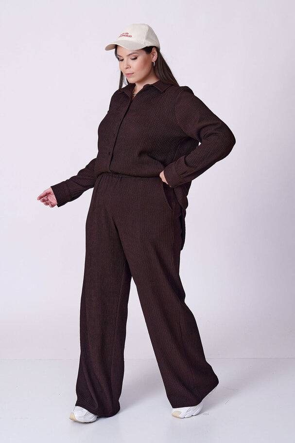 RIBBED TEXTURED STRETCH SHIRT TROUSER SET