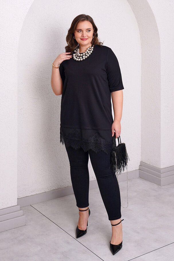 SHORT SLEEVE LACE DETAIL T-SHIRT