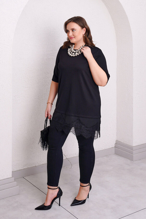 SHORT SLEEVE LACE DETAIL T-SHIRT